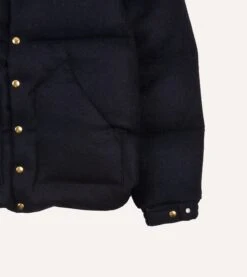 Rocky Mountain Featherbed For Drake's Navy Harris Tweed Leather Christy Down Jacket -Drakes Shop DR2A1Y22830 02253 4