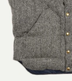 Rocky Mountain Featherbed For Drake's Herringbone Harris Tweed Leather Christy Down Vest -Drakes Shop DR2A1Y22831 01603 4