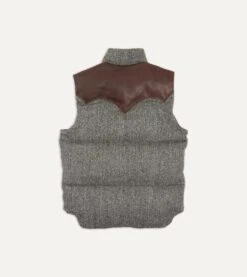 Rocky Mountain Featherbed For Drake's Herringbone Harris Tweed Leather Christy Down Vest -Drakes Shop DR2A1Y22831 01603 7