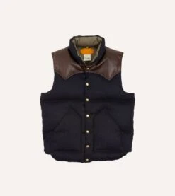 Rocky Mountain Featherbed For Drake's Navy Harris Tweed Leather Christy Down Vest
