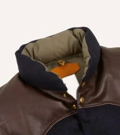 Rocky Mountain Featherbed For Drake's Navy Harris Tweed Leather Christy Down Vest -Drakes Shop DR2A1Y22831 02253 3