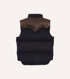 Rocky Mountain Featherbed For Drake's Navy Harris Tweed Leather Christy Down Vest -Drakes Shop DR2A1Y22831 02253 7