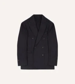 Navy Wool Flannel Double-Breasted Tailored Jacket