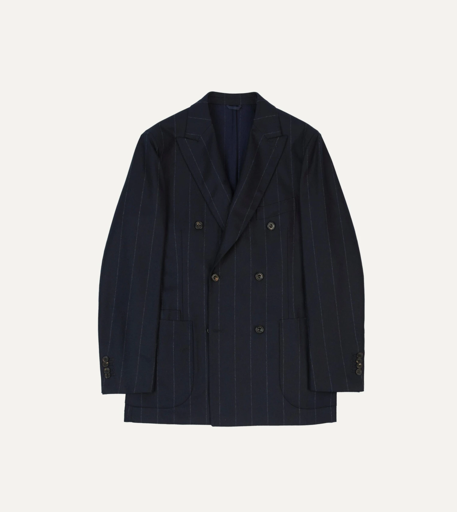 Navy Chalkstripe Wool Double-Breasted Tailored Jacket 3 Navy Chalkstripe Wool Double-Breasted Tailored Jacket