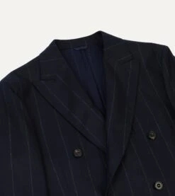 Navy Chalkstripe Wool Double-Breasted Tailored Jacket 12 Navy Chalkstripe Wool Double-Breasted Tailored Jacket -Drakes Shop DR2A2A23629 01252 3