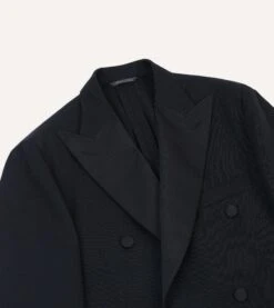 Black Barathea Wool Double-Breasted Dinner Jacket -Drakes Shop DR2A2A23730 01100 3