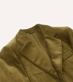 Olive Green Mid-Wale Cotton Corduroy Tailored Jacket -Drakes Shop DR2A2B21376 02400 3