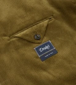 Olive Green Mid-Wale Cotton Corduroy Tailored Jacket -Drakes Shop DR2A2B21376 02400 7