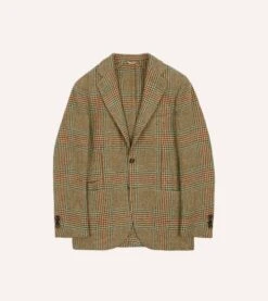 Brown, Green And Blue Houndstooth Check Tweed Blazer