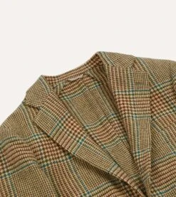 Brown, Green And Blue Houndstooth Check Tweed Blazer -Drakes Shop DR2A2B22211 01663 3