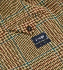 Brown, Green And Blue Houndstooth Check Tweed Blazer -Drakes Shop DR2A2B22211 01663 7