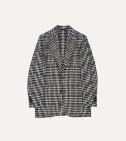 Black And White Houndstooth Check Shetland Tweed Blazer
