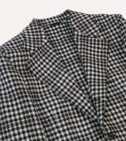 Black And White Houndstooth Check Shetland Tweed Blazer -Drakes Shop DR2A2B23795 01103 3