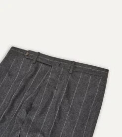 Grey Chalkstripe Wool Flannel Flat Front Trouser 10 Grey Chalkstripe Wool Flannel Flat Front Trouser -Drakes Shop DR2A2D21868 02602 3