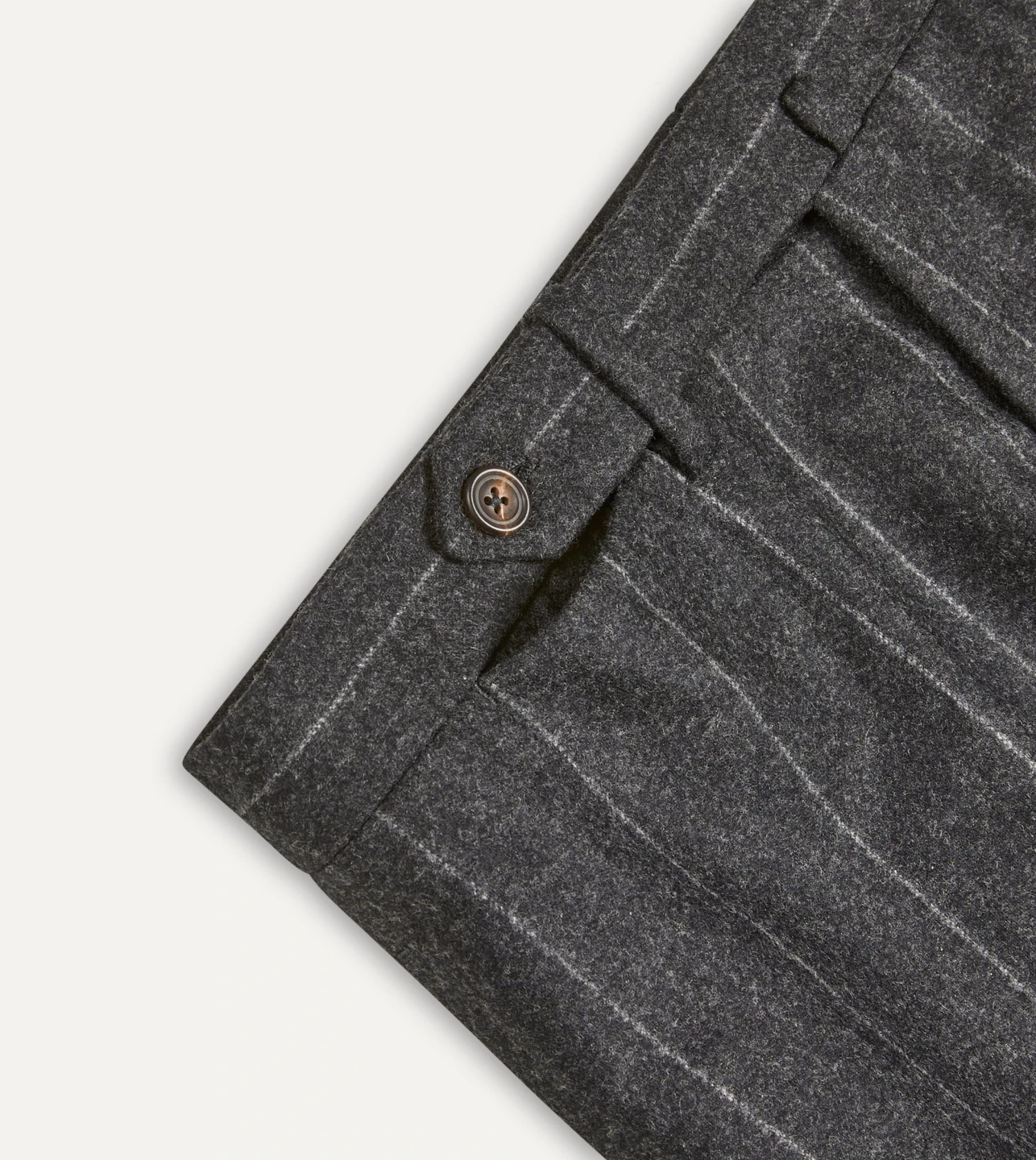 Grey Chalkstripe Wool Flannel Flat Front Trouser 6 Grey Chalkstripe Wool Flannel Flat Front Trouser - Image 4