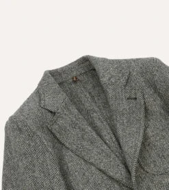Grey Herringbone Harris Tweed Games Blazer Mk. VII -Drakes Shop DR2A2H22799 01103 3