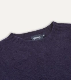 Navy Brushed Shetland Crew Neck Jumper -Drakes Shop DR2A3A21501 01250 3