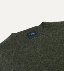 Seaweed Brushed Shetland Crew Neck Jumper -Drakes Shop DR2A3A21501 13400 3