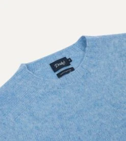 Sky Blue Brushed Shetland Crew Neck Jumper -Drakes Shop DR2A3A21501 16200 3
