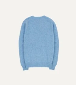 Sky Blue Brushed Shetland Crew Neck Jumper -Drakes Shop DR2A3A21501 16200 5