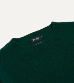 Forest Green Brushed Shetland Crew Neck Jumper -Drakes Shop DR2A3A21501 18400 3