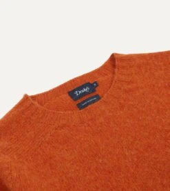 Rust Brushed Shetland Crew Neck Jumper -Drakes Shop DR2A3A21501 20800 3
