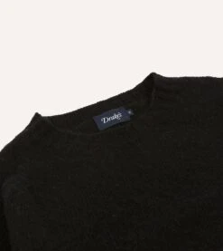 Black Brushed Shetland Crew Neck Jumper -Drakes Shop DR2A3A21501 23100 3