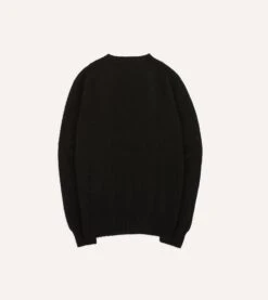 Black Brushed Shetland Crew Neck Jumper -Drakes Shop DR2A3A21501 23100 5
