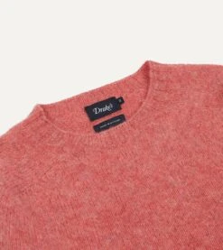 Pink Brushed Shetland Crew Neck Jumper -Drakes Shop DR2A3A21501 24990 3 compM