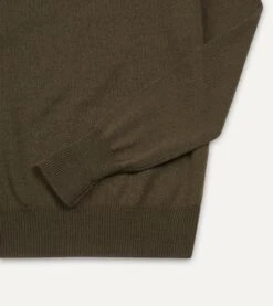 Olive Green Merino Crew Neck Jumper -Drakes Shop DR2A3A21505 02400 4