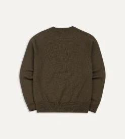 Olive Green Merino Crew Neck Jumper -Drakes Shop DR2A3A21505 02400 5