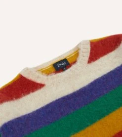 Ecru Multi Stripe Brushed Shetland Crew Neck Jumper -Drakes Shop DR2A3A22552 04052 3