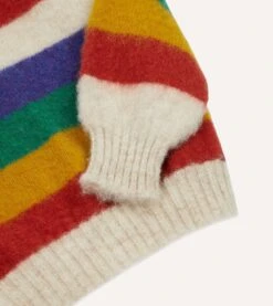 Ecru Multi Stripe Brushed Shetland Crew Neck Jumper -Drakes Shop DR2A3A22552 04052 4