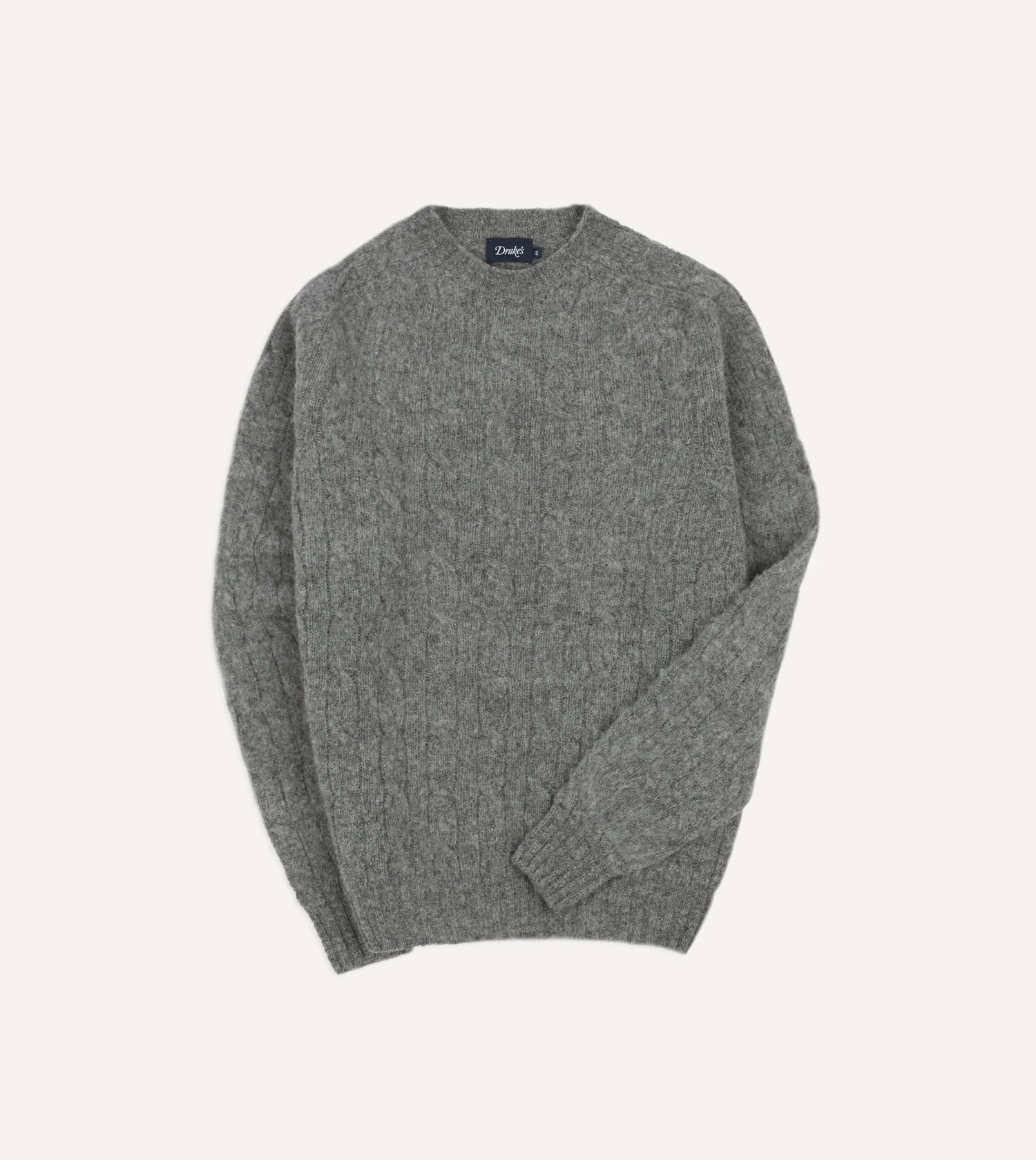 Grey Brushed Shetland Cable Knit Crew Neck Jumper 3 Grey Brushed Shetland Cable Knit Crew Neck Jumper