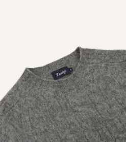 Grey Brushed Shetland Cable Knit Crew Neck Jumper 10 Grey Brushed Shetland Cable Knit Crew Neck Jumper -Drakes Shop DR2A3A23612 02600 3