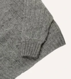 Grey Brushed Shetland Cable Knit Crew Neck Jumper 11 Grey Brushed Shetland Cable Knit Crew Neck Jumper -Drakes Shop DR2A3A23612 02600 4