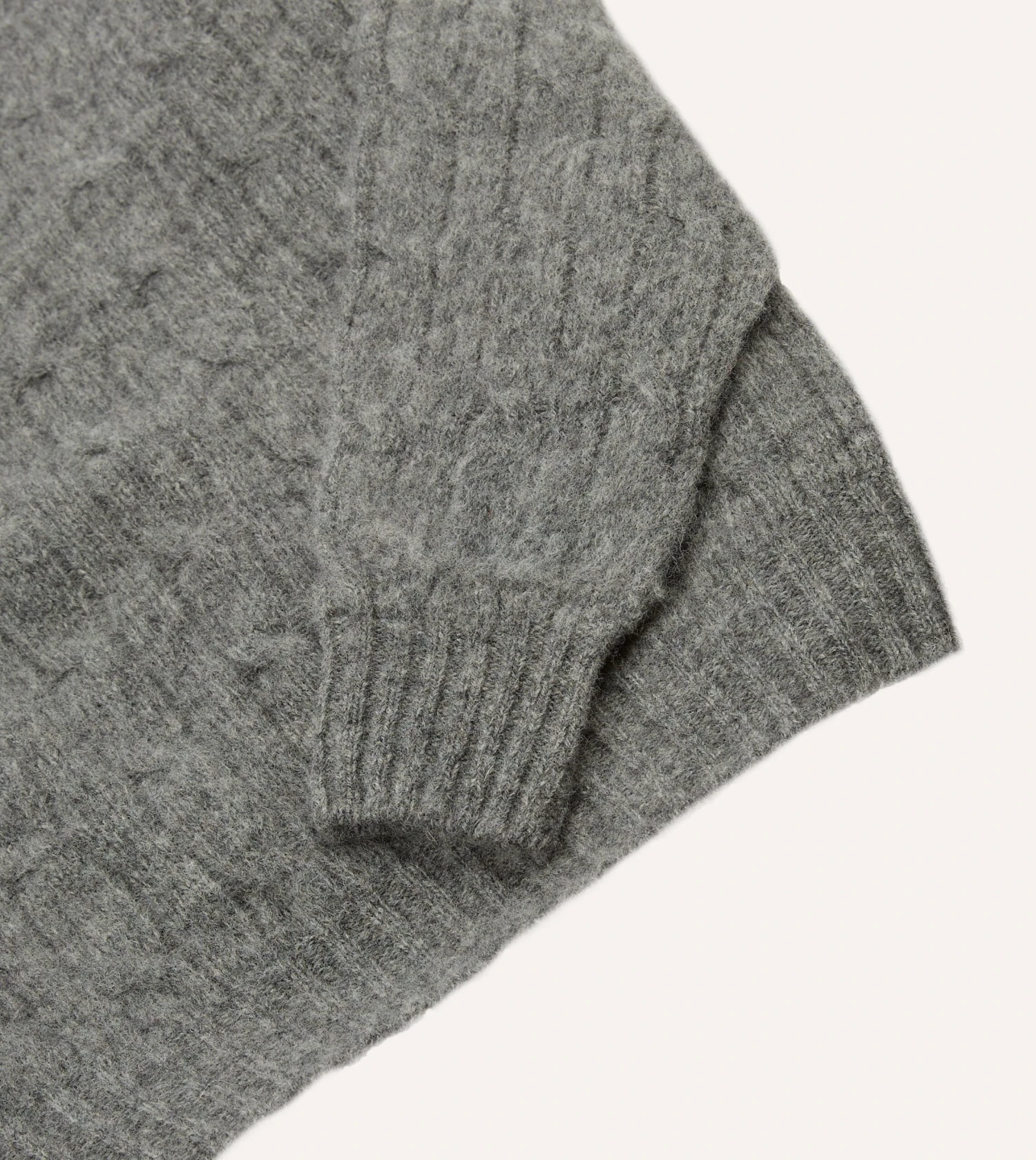 Grey Brushed Shetland Cable Knit Crew Neck Jumper 6 Grey Brushed Shetland Cable Knit Crew Neck Jumper - Image 4