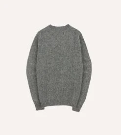 Grey Brushed Shetland Cable Knit Crew Neck Jumper 12 Grey Brushed Shetland Cable Knit Crew Neck Jumper -Drakes Shop DR2A3A23612 02600 5