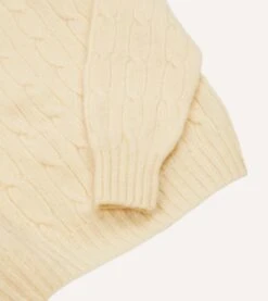 Ecru Brushed Shetland Cable Knit Crew Neck Jumper -Drakes Shop DR2A3A23612 03050 4