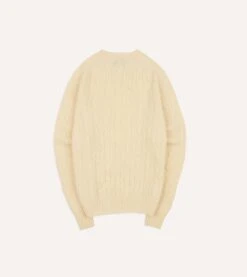 Ecru Brushed Shetland Cable Knit Crew Neck Jumper -Drakes Shop DR2A3A23612 03050 5