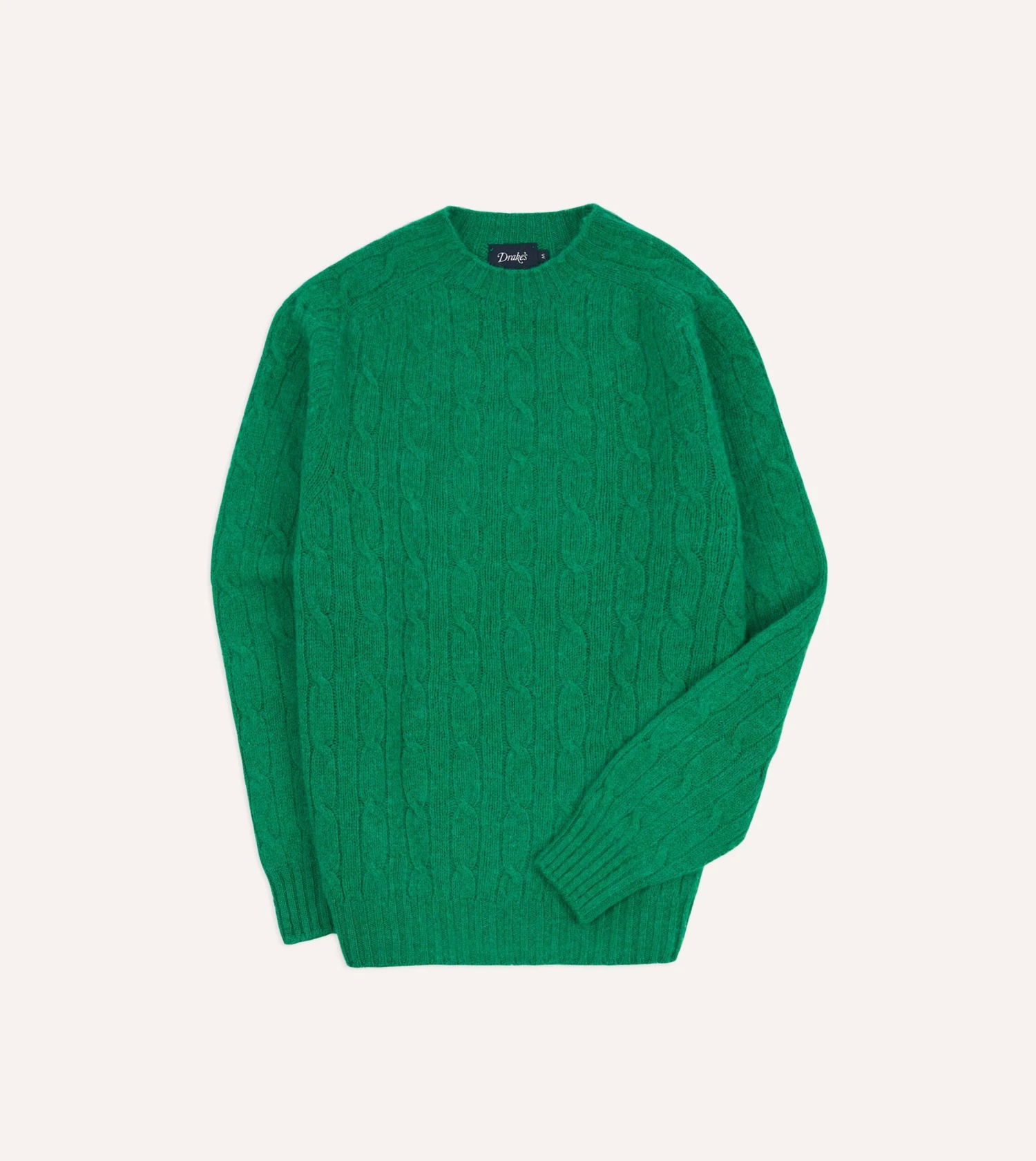 Green Brushed Shetland Cable Knit Crew Neck Jumper 3 Green Brushed Shetland Cable Knit Crew Neck Jumper