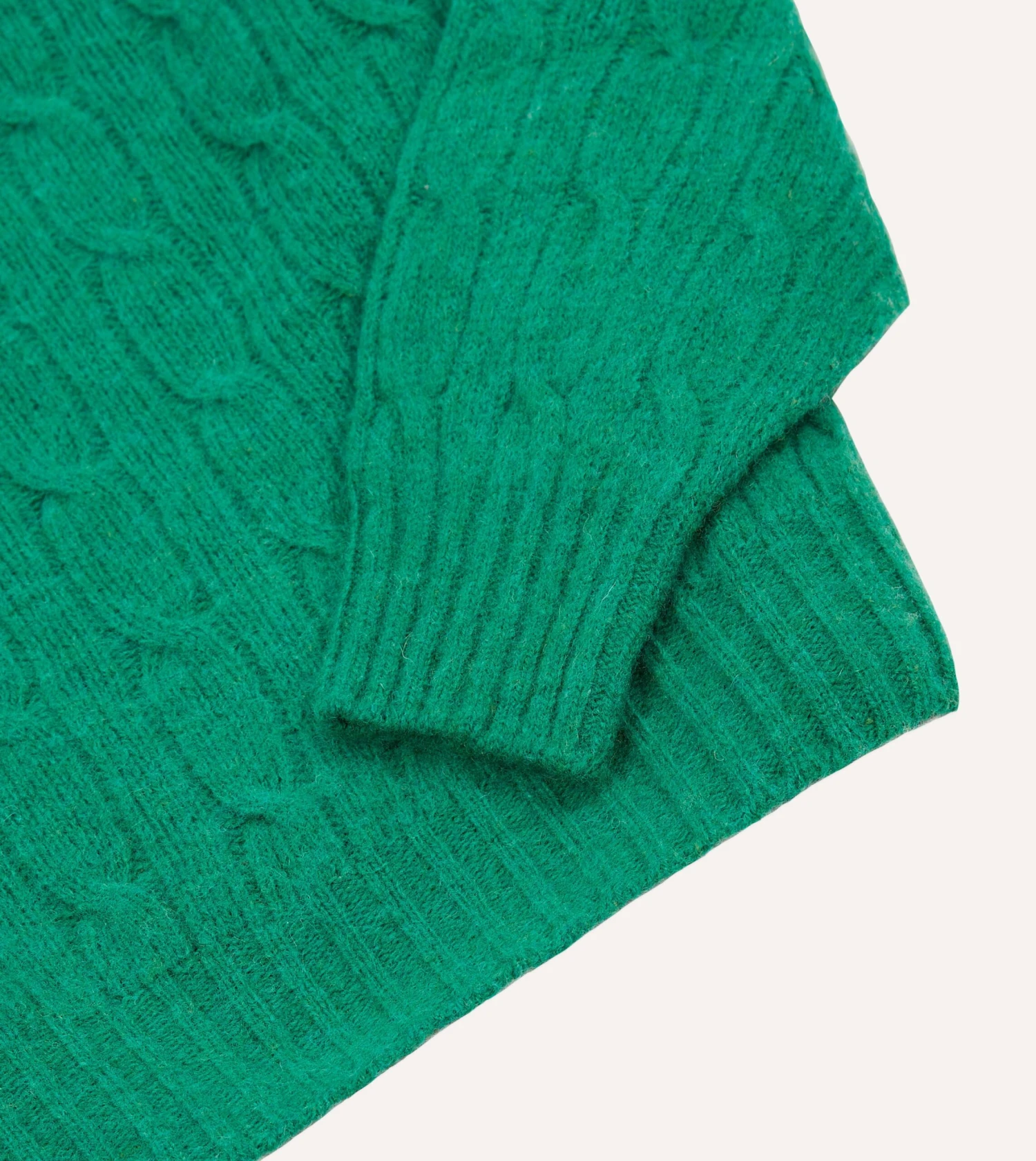Green Brushed Shetland Cable Knit Crew Neck Jumper 6 Green Brushed Shetland Cable Knit Crew Neck Jumper - Image 4