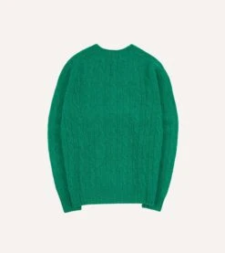Green Brushed Shetland Cable Knit Crew Neck Jumper 11 Green Brushed Shetland Cable Knit Crew Neck Jumper -Drakes Shop DR2A3A23612 05400 5