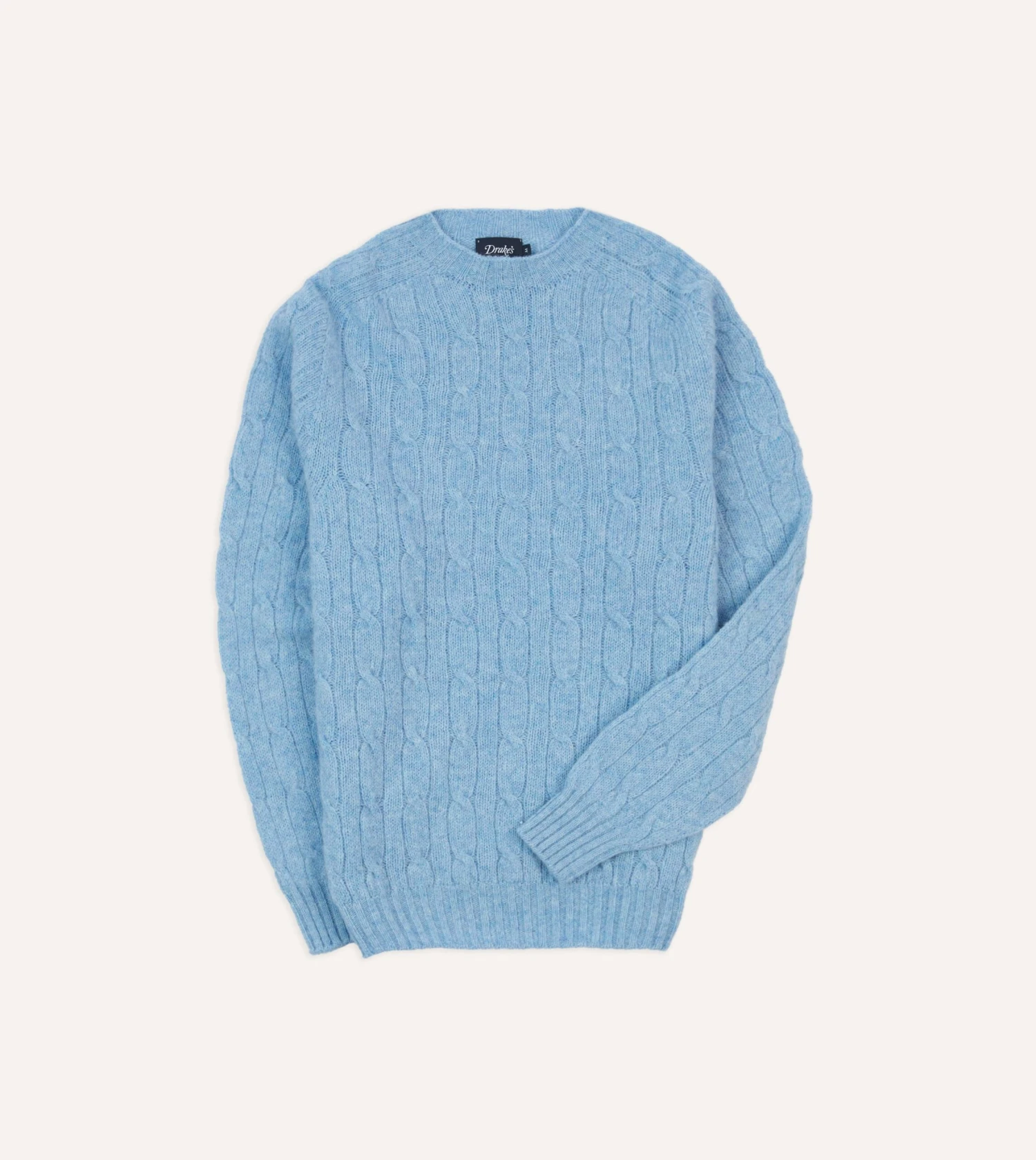 Blue Brushed Shetland Cable Knit Crew Neck Jumper 3 Blue Brushed Shetland Cable Knit Crew Neck Jumper