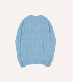 Blue Brushed Shetland Cable Knit Crew Neck Jumper 11 Blue Brushed Shetland Cable Knit Crew Neck Jumper -Drakes Shop DR2A3A23612 08200 5