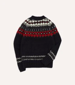 Chamula For Drake's Navy And Red Fairisle Merino Jumper