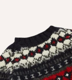 Chamula For Drake's Navy And Red Fairisle Merino Jumper -Drakes Shop DR2A3A23645 01250 3