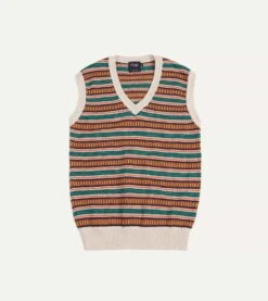 Ecru And Multi Coloured Cotton Cashmere Western Knit Vest