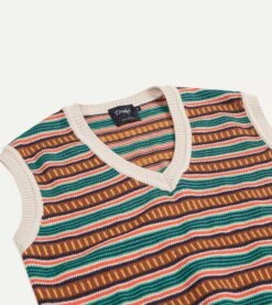 Ecru And Multi Coloured Cotton Cashmere Western Knit Vest 11 Ecru And Multi Coloured Cotton Cashmere Western Knit Vest -Drakes Shop DR2A3C 23047 01 001 3