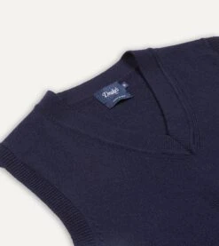 Navy Merino Wool Knitted Vest 8 Navy Merino Wool Knitted Vest -Drakes Shop DR2A3C21607 01250 3